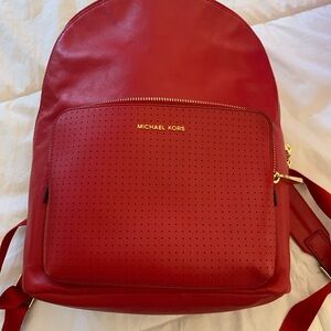 Michael Kors Cherry Red Backpack with Gold Accents